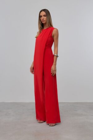 Macacão vermelho longo transpasse